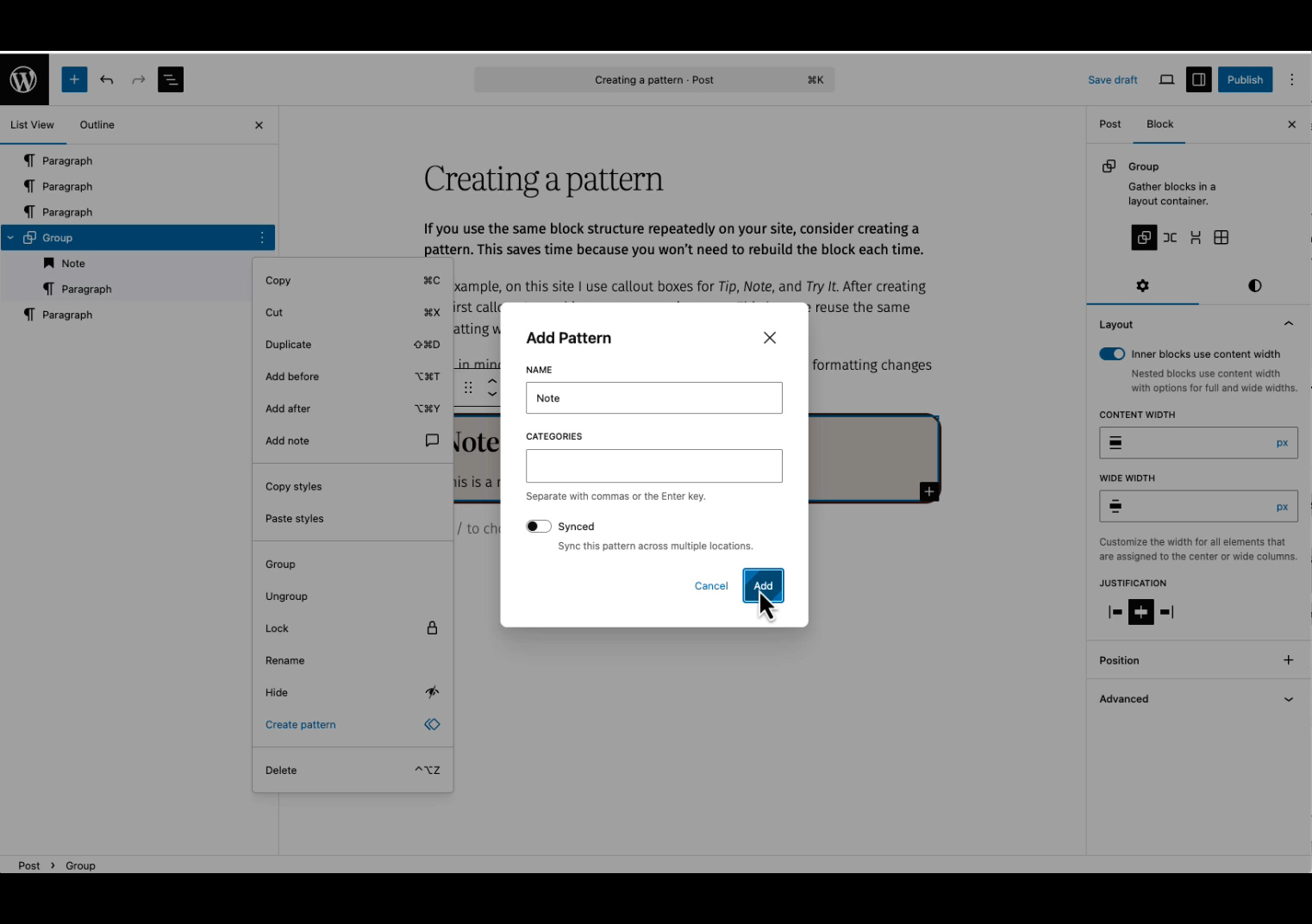Creating a pattern