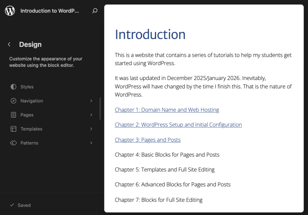 Full Site Editor Screen