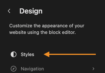 Arrow pointing to styles menu
